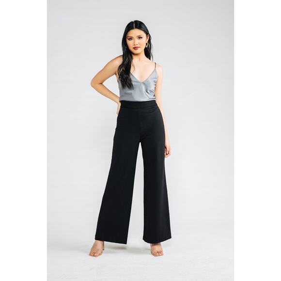 Chloe Kristyn Bridgette Wide Leg Ponte Pant High-Waist Stretch Black Size M NWT